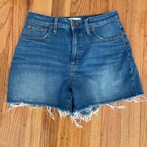 Madewell Blue Frayed Jean Shorts curvy high rise denim size 30